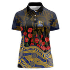 West Coast Eagles ANZAC Day Women Polo Shirt Indigenous Dot Art with Poppy Flower Tribute