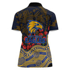 West Coast Eagles ANZAC Day Women Polo Shirt Indigenous Dot Art with Poppy Flower Tribute
