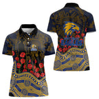 West Coast Eagles ANZAC Day Women Polo Shirt Indigenous Dot Art with Poppy Flower Tribute