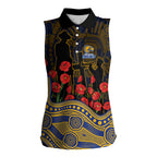 West Coast Eagles ANZAC Day Women Sleeveless Polo Shirt Indigenous Dot Art with Poppy Flower Tribute