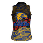 West Coast Eagles ANZAC Day Women Sleeveless Polo Shirt Indigenous Dot Art with Poppy Flower Tribute