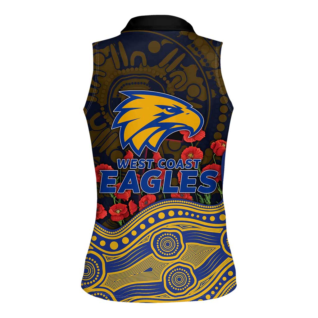West Coast Eagles ANZAC Day Women Sleeveless Polo Shirt Indigenous Dot Art with Poppy Flower Tribute