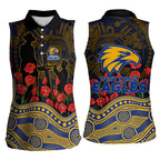 West Coast Eagles ANZAC Day Women Sleeveless Polo Shirt Indigenous Dot Art with Poppy Flower Tribute