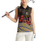 West Coast Eagles ANZAC Day Women Sleeveless Polo Shirt Indigenous Dot Art with Poppy Flower Tribute