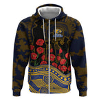 West Coast Eagles ANZAC Day Zip Hoodie Indigenous Dot Art with Poppy Flower Tribute