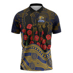 West Coast Eagles ANZAC Day Zipper Polo Shirt Indigenous Dot Art with Poppy Flower Tribute