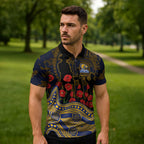 West Coast Eagles ANZAC Day Zipper Polo Shirt Indigenous Dot Art with Poppy Flower Tribute