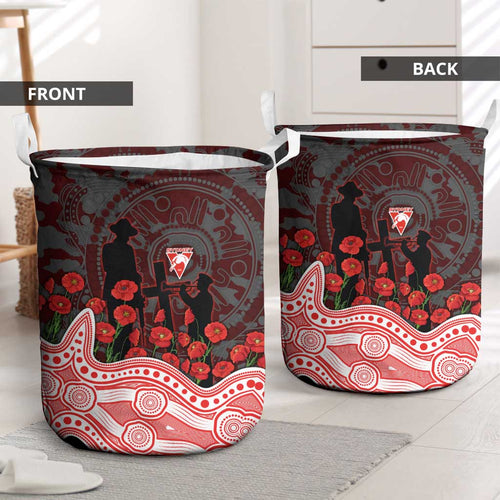 Sydney Swans ANZAC Day Laundry Basket Indigenous Dot Art with Poppy Flower Tribute