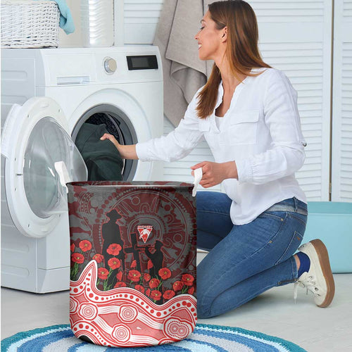 Sydney Swans ANZAC Day Laundry Basket Indigenous Dot Art with Poppy Flower Tribute