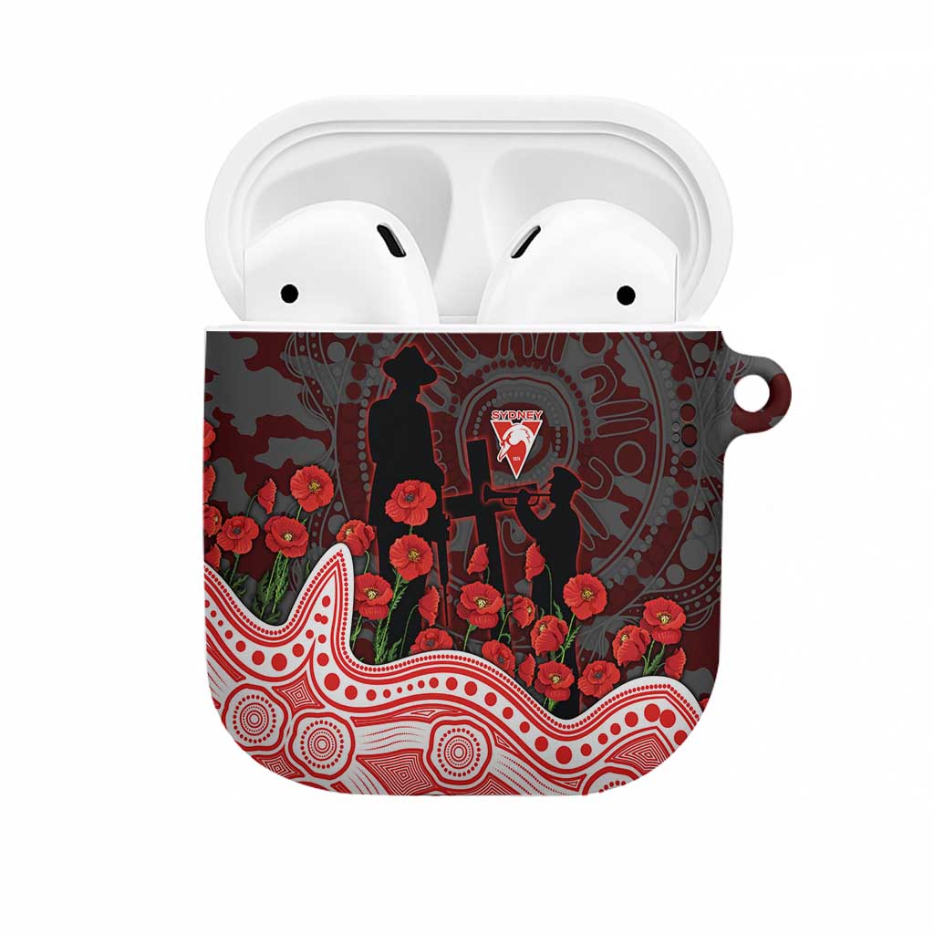 Sydney Swans ANZAC Day AirPods Case Indigenous Dot Art with Poppy Flower Tribute