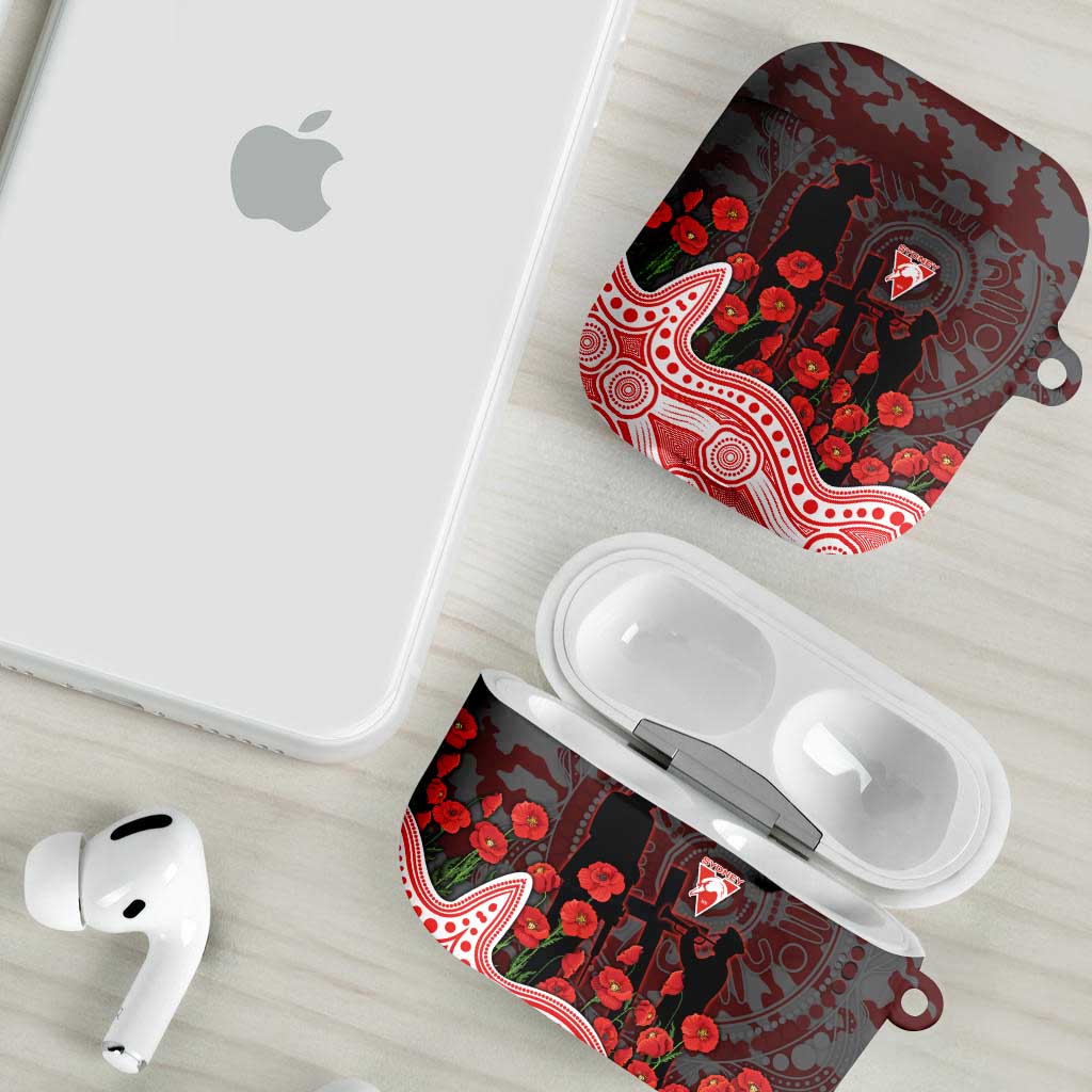 Sydney Swans ANZAC Day AirPods Case Indigenous Dot Art with Poppy Flower Tribute