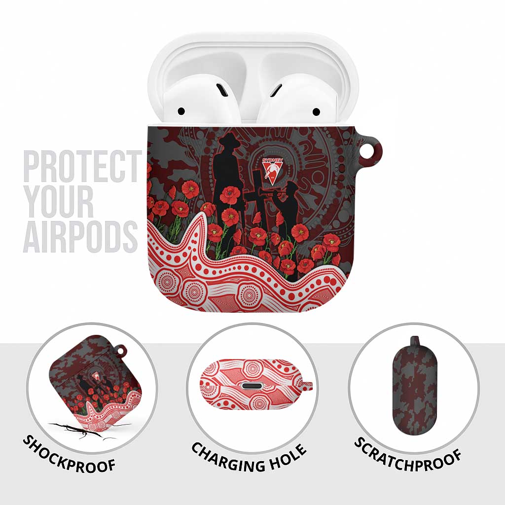 Sydney Swans ANZAC Day AirPods Case Indigenous Dot Art with Poppy Flower Tribute