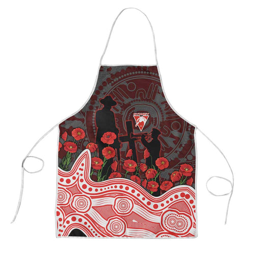 Sydney Swans ANZAC Day Apron Indigenous Dot Art with Poppy Flower Tribute