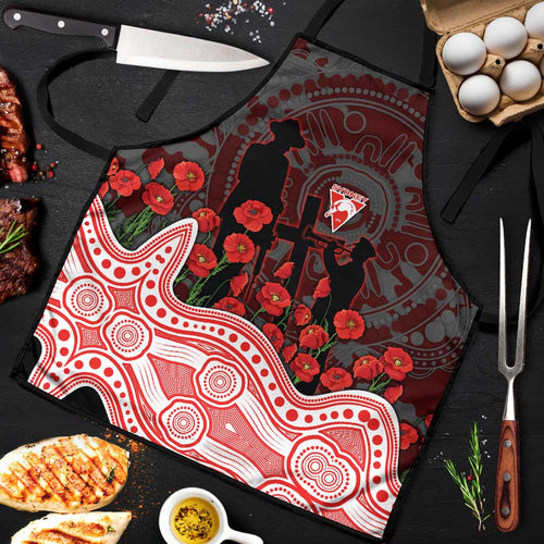 Sydney Swans ANZAC Day Apron Indigenous Dot Art with Poppy Flower Tribute