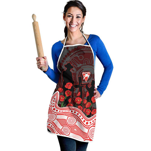 Sydney Swans ANZAC Day Apron Indigenous Dot Art with Poppy Flower Tribute