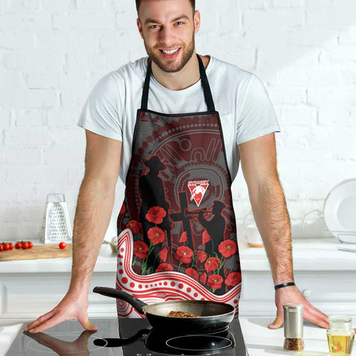Sydney Swans ANZAC Day Apron Indigenous Dot Art with Poppy Flower Tribute