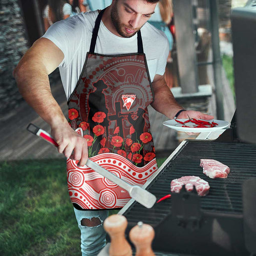 Sydney Swans ANZAC Day Apron Indigenous Dot Art with Poppy Flower Tribute
