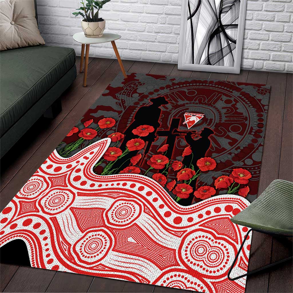 Sydney Swans ANZAC Day Area Rug Indigenous Dot Art with Poppy Flower Tribute