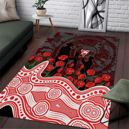 Sydney Swans ANZAC Day Area Rug Indigenous Dot Art with Poppy Flower Tribute