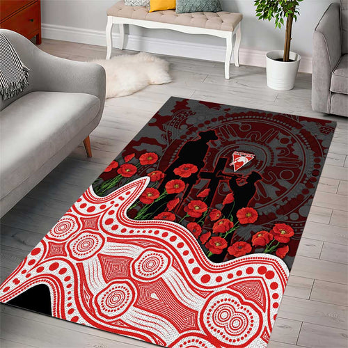 Sydney Swans ANZAC Day Area Rug Indigenous Dot Art with Poppy Flower Tribute