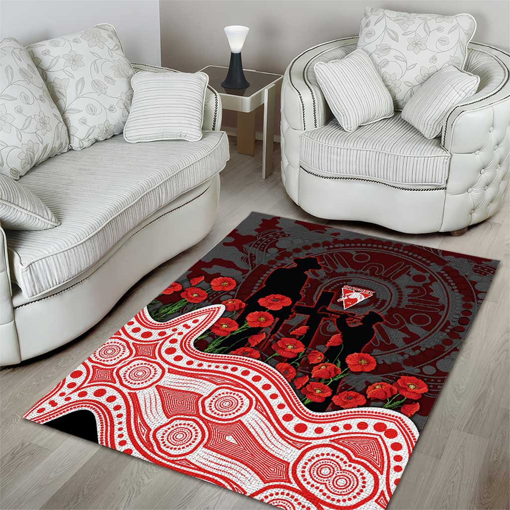Sydney Swans ANZAC Day Area Rug Indigenous Dot Art with Poppy Flower Tribute