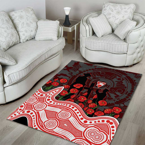 Sydney Swans ANZAC Day Area Rug Indigenous Dot Art with Poppy Flower Tribute