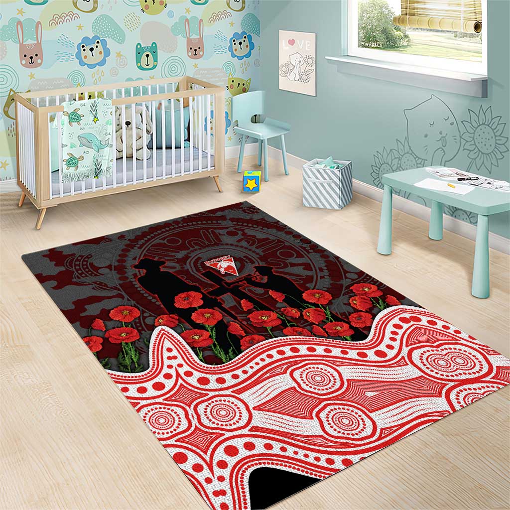 Sydney Swans ANZAC Day Area Rug Indigenous Dot Art with Poppy Flower Tribute