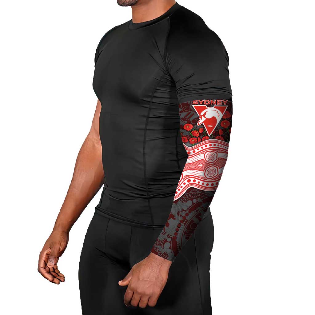 Sydney Swans ANZAC Day Arm Sleeves Indigenous Dot Art with Poppy Flower Tribute