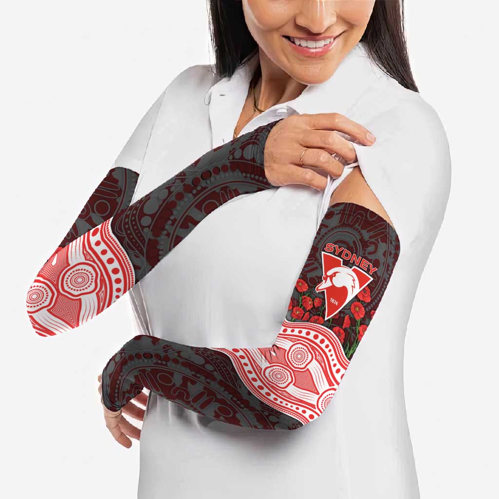 Sydney Swans ANZAC Day Arm Sleeves Indigenous Dot Art with Poppy Flower Tribute