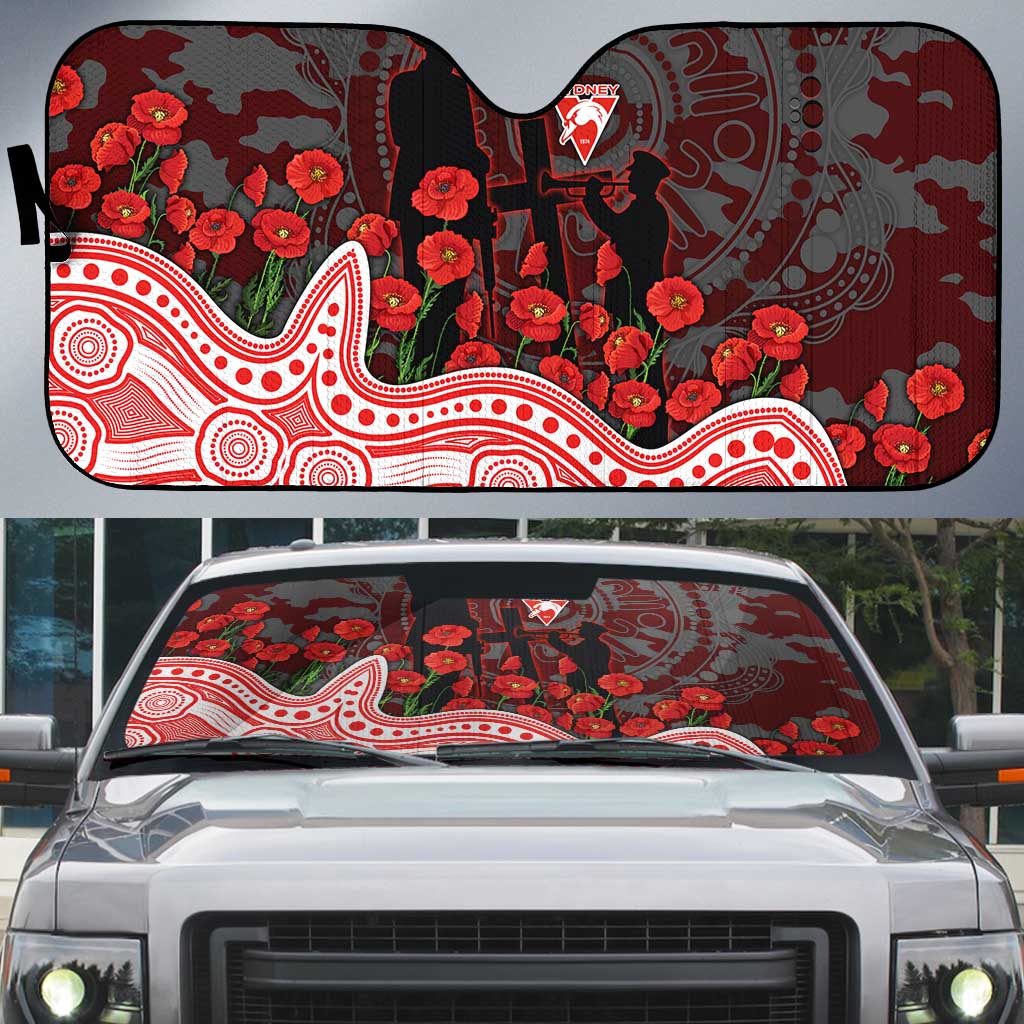 Sydney Swans ANZAC Day Auto Sun Shade Indigenous Dot Art with Poppy Flower Tribute