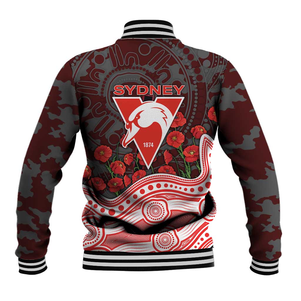 Sydney Swans ANZAC Day Baseball Jacket Indigenous Dot Art with Poppy Flower Tribute