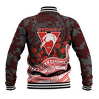 Sydney Swans ANZAC Day Baseball Jacket Indigenous Dot Art with Poppy Flower Tribute