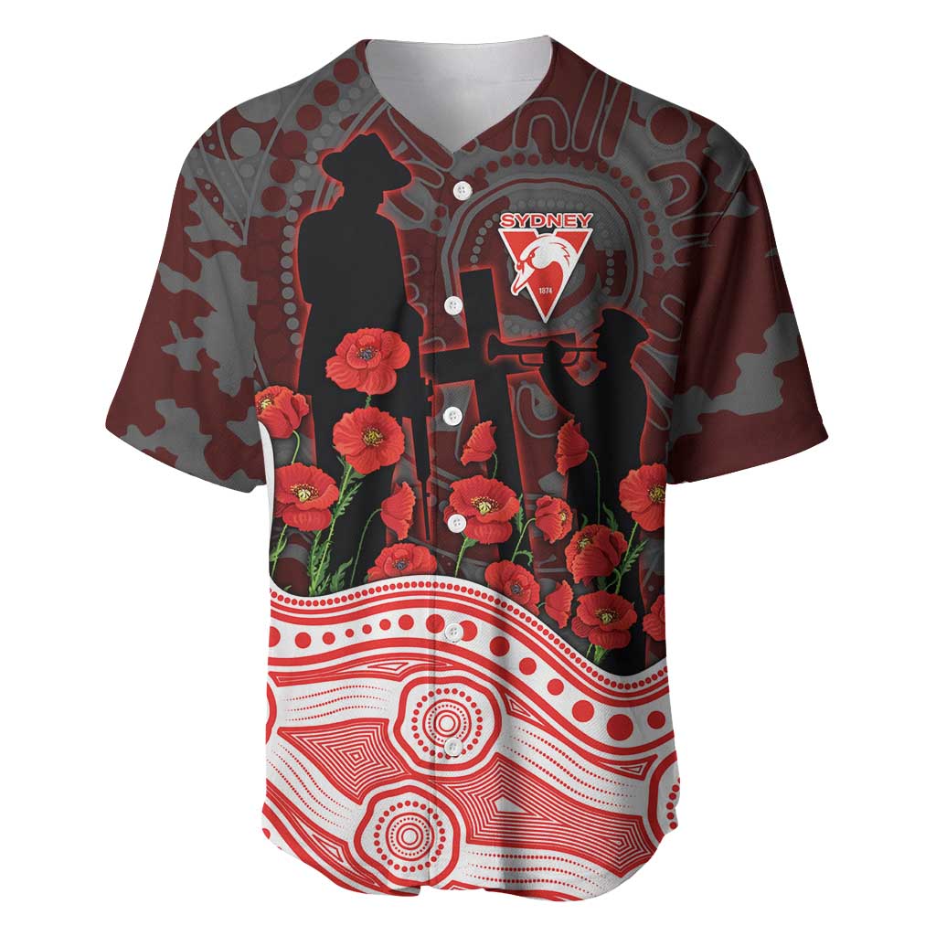 Sydney Swans ANZAC Day Baseball Jersey Indigenous Dot Art with Poppy Flower Tribute