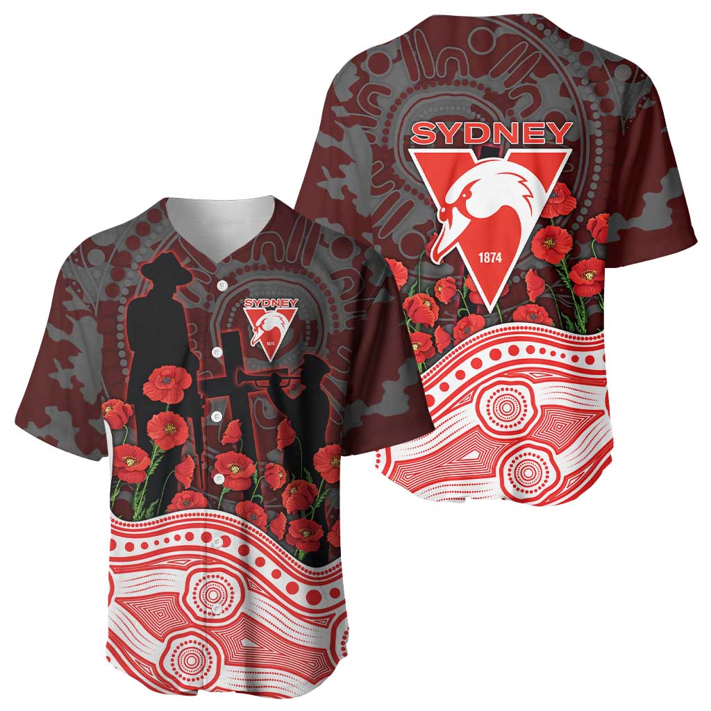 Sydney Swans ANZAC Day Baseball Jersey Indigenous Dot Art with Poppy Flower Tribute