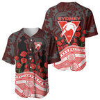Sydney Swans ANZAC Day Baseball Jersey Indigenous Dot Art with Poppy Flower Tribute