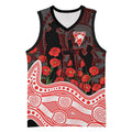 Sydney Swans ANZAC Day Basketball Jersey Indigenous Dot Art with Poppy Flower Tribute