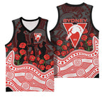 Sydney Swans ANZAC Day Basketball Jersey Indigenous Dot Art with Poppy Flower Tribute