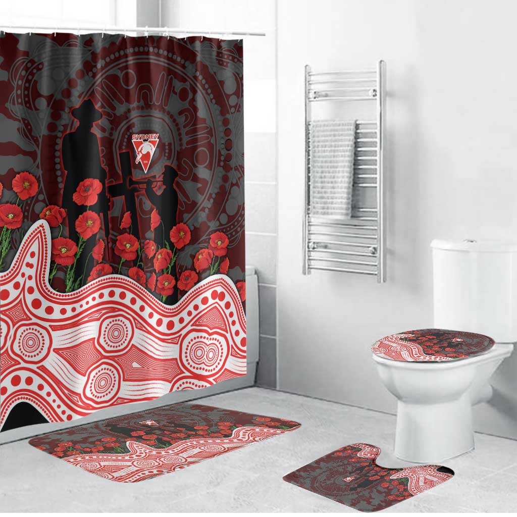 Sydney Swans ANZAC Day Bathroom Set Indigenous Dot Art with Poppy Flower Tribute
