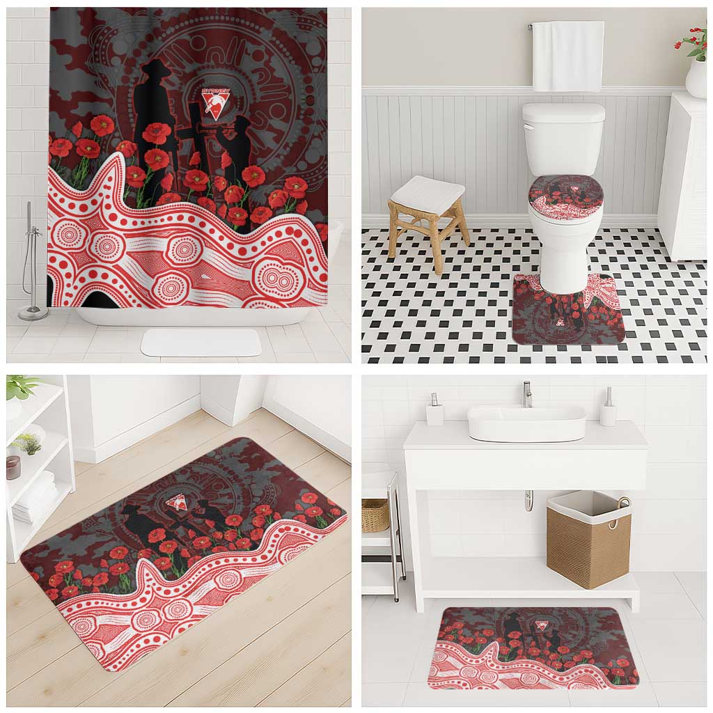 Sydney Swans ANZAC Day Bathroom Set Indigenous Dot Art with Poppy Flower Tribute