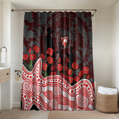 Sydney Swans ANZAC Day Bathroom Set Indigenous Dot Art with Poppy Flower Tribute