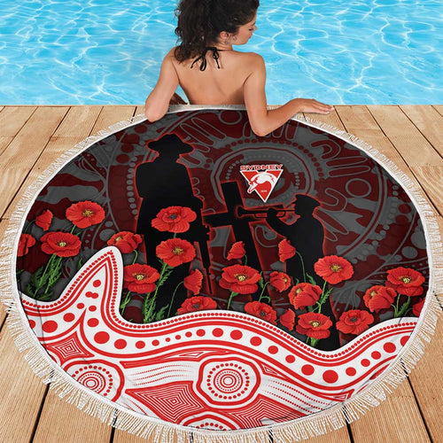 Sydney Swans ANZAC Day Beach Blanket Indigenous Dot Art with Poppy Flower Tribute