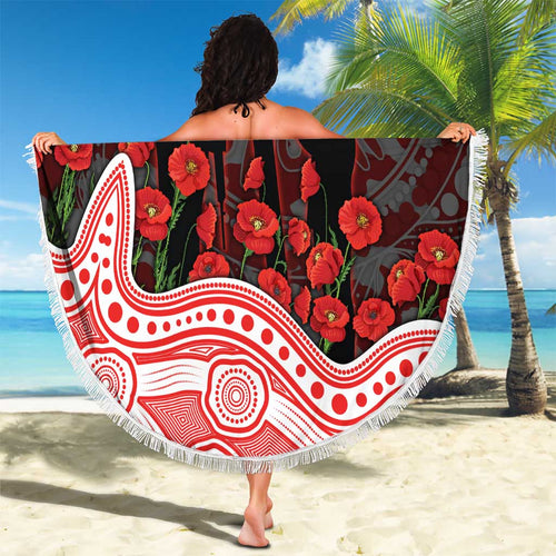 Sydney Swans ANZAC Day Beach Blanket Indigenous Dot Art with Poppy Flower Tribute