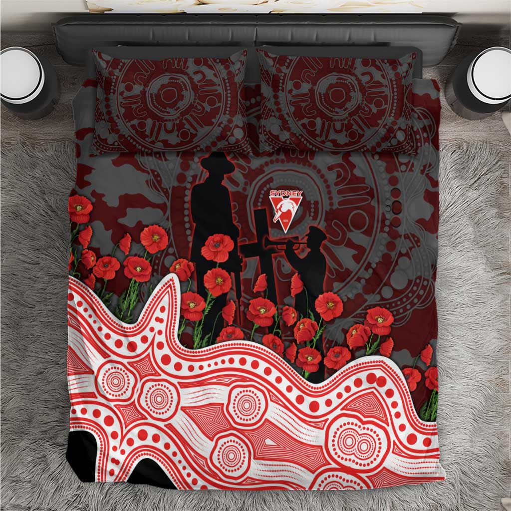 Sydney Swans ANZAC Day Bedding Set Indigenous Dot Art with Poppy Flower Tribute