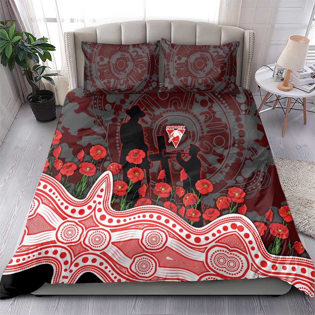 Sydney Swans ANZAC Day Bedding Set Indigenous Dot Art with Poppy Flower Tribute