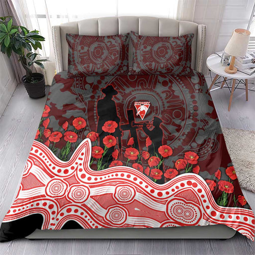 Sydney Swans ANZAC Day Bedding Set Indigenous Dot Art with Poppy Flower Tribute