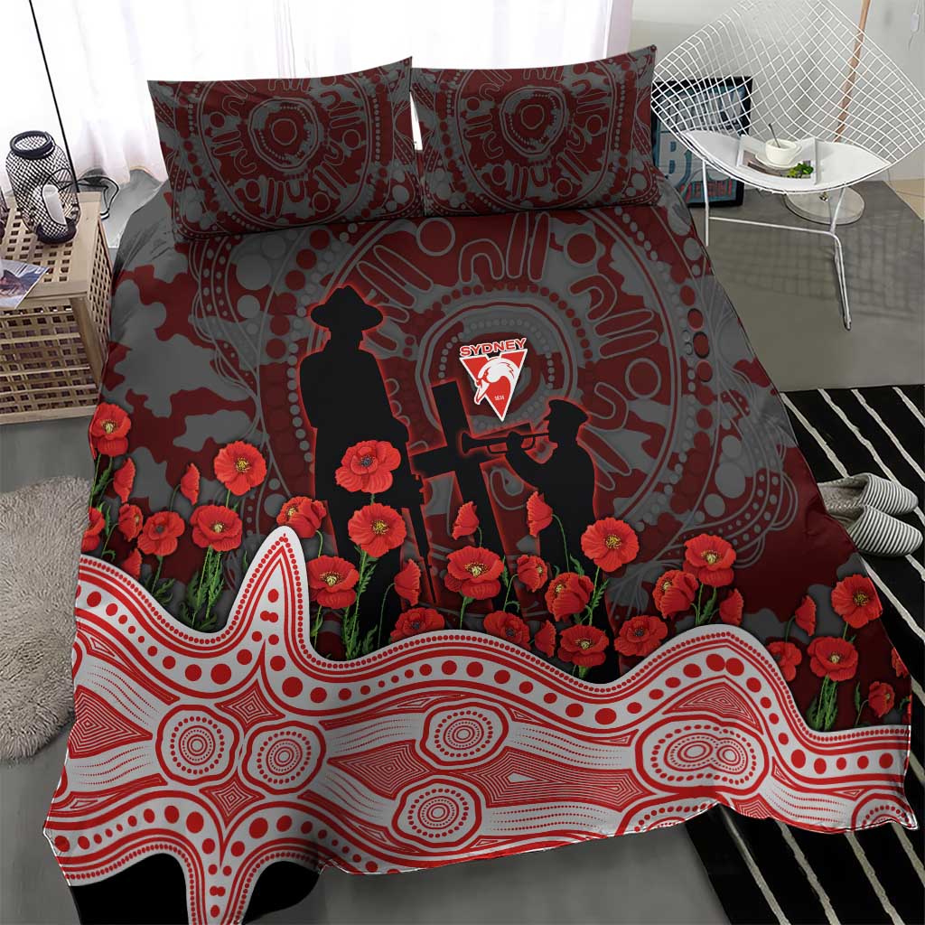 Sydney Swans ANZAC Day Bedding Set Indigenous Dot Art with Poppy Flower Tribute