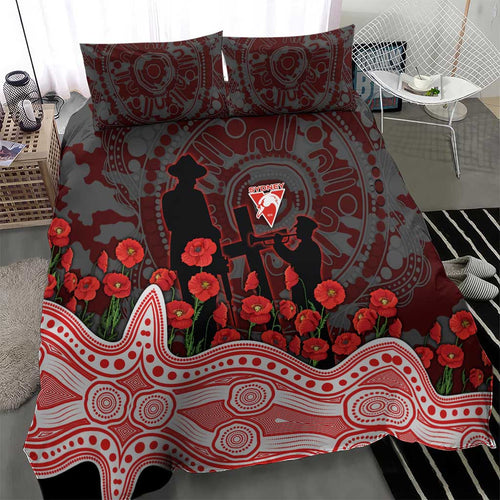 Sydney Swans ANZAC Day Bedding Set Indigenous Dot Art with Poppy Flower Tribute