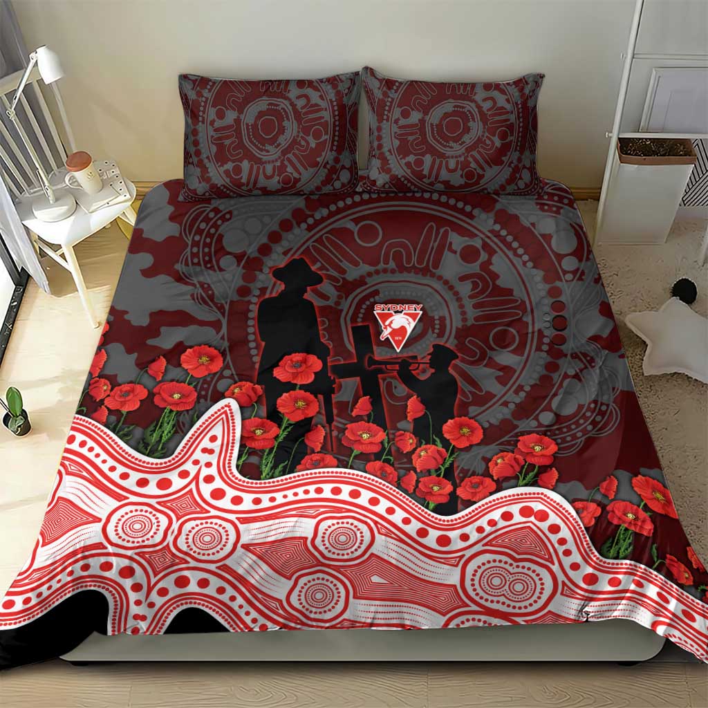 Sydney Swans ANZAC Day Bedding Set Indigenous Dot Art with Poppy Flower Tribute