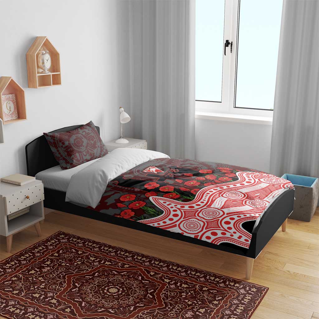 Sydney Swans ANZAC Day Bedding Set Indigenous Dot Art with Poppy Flower Tribute