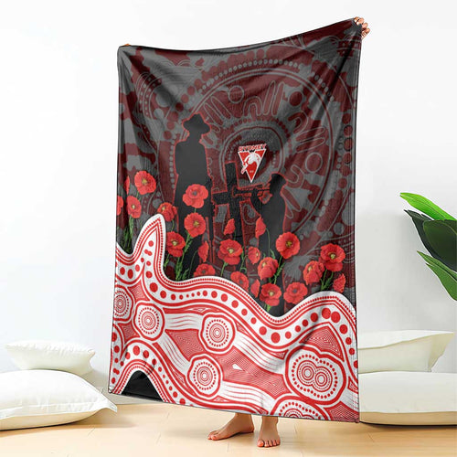Sydney Swans ANZAC Day Blanket Indigenous Dot Art with Poppy Flower Tribute